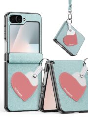 DUX DUCIS Luvy Series For Samsung Galaxy Z Flip6 / Galaxy Z Flip7 FE Case Leather Phone Cover with Ring Holder / Strap Cyan Blue-Love Samsung Galaxy Z Flip6 by The Case Factory