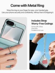 DUX DUCIS Luvy Series For Samsung Galaxy Z Flip6 / Galaxy Z Flip7 FE Case Leather Phone Cover with Ring Holder / Strap by The Case Factory