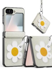 DUX DUCIS Luvy Series For Samsung Galaxy Z Flip6 / Galaxy Z Flip7 FE Case Leather Phone Cover with Ring Holder / Strap Starlight-Daisy Samsung Galaxy Z Flip6 by The Case Factory