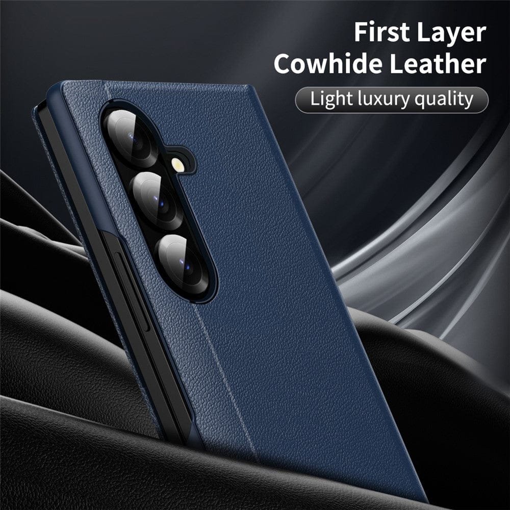 Flip Leather Case For Samsung Galaxy Z Fold 7 6 5 4 3 Series with Smart View Window and Card Slot Phone Cover by The Case Factory