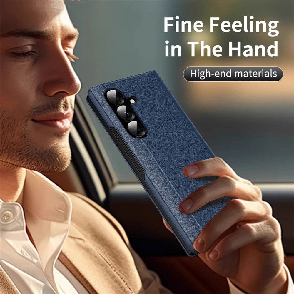 Flip Leather Case For Samsung Galaxy Z Fold 7 6 5 4 3 Series with Smart View Window and Card Slot Phone Cover by The Case Factory