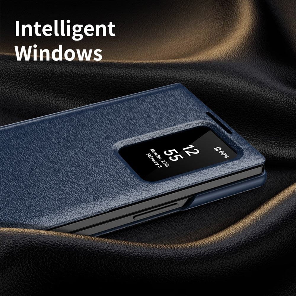 Flip Leather Case For Samsung Galaxy Z Fold 7 6 5 4 3 Series with Smart View Window and Card Slot Phone Cover by The Case Factory