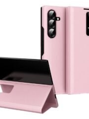 Flip Leather Case For Samsung Galaxy Z Fold 7 6 5 4 3 Series with Smart View Window and Card Slot Phone Cover Pink Samsung Galaxy Z Fold7 by The Case Factory