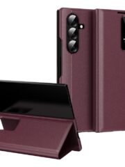 Flip Leather Case For Samsung Galaxy Z Fold 7 6 5 4 3 Series with Smart View Window and Card Slot Phone Cover Wine Red Samsung Galaxy Z Fold7 by The Case Factory