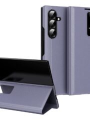 Flip Leather Case For Samsung Galaxy Z Fold 7 6 5 4 3 Series with Smart View Window and Card Slot Phone Cover Lavender Grey Samsung Galaxy Z Fold7 by The Case Factory