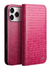 QIALINO For iPhone 17 Pro Wallet Case Crocodile Texture Genuine Cow Leather Anti-Drop Phone Cover by The Case Factory