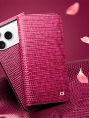 QIALINO For iPhone 17 Pro Wallet Case Crocodile Texture Genuine Cow Leather Anti-Drop Phone Cover by The Case Factory