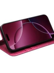 QIALINO For iPhone 17 Pro Max Wallet Case Crocodile Texture Genuine Cow Leather Anti-Drop Phone Cover by The Case Factory