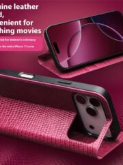 QIALINO For iPhone 17 Pro Max Wallet Case Crocodile Texture Genuine Cow Leather Anti-Drop Phone Cover by The Case Factory