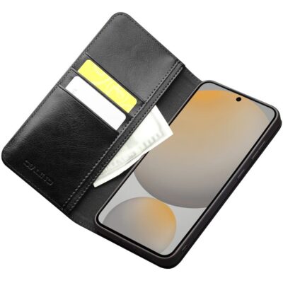 QIALINO For Samsung Galaxy S25 FE Wallet Case Waxy Genuine Leather Flip Phone Cover by The Case Factory