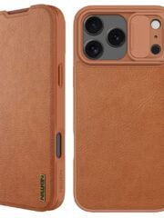 NILLKIN Qin Pro Series for iPhone 17 Pro Case with Card Slots Leather Phone Cover Brown iPhone 17 Pro by The Case Factory