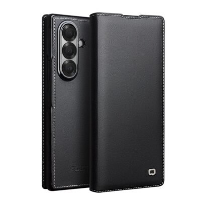 QIALINO For Samsung Galaxy Z Fold7 Case Genuine Leather Flip Phone Cover Black Samsung Galaxy Z Fold7 by The Case Factory