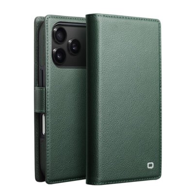 QIALINO For iPhone 17 Pro Detachable Genuine Cow Leather Wallet Case Compatible with MagSafe Phone Cover Green iPhone 17 Pro by The Case Factory