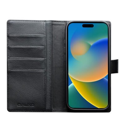 QIALINO For iPhone 17 Detachable Genuine Cow Leather Wallet Case Compatible with MagSafe Phone Cover by The Case Factory