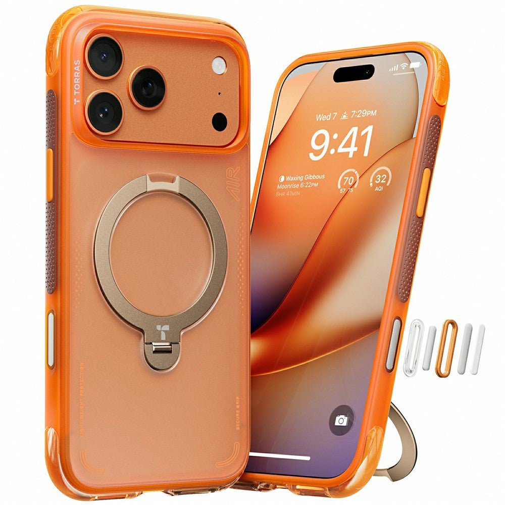 TORRAS Ostand Q3 Air Series For iPhone 17 Pro MagSafe Kickstand Case Orange iPhone 17 Pro by The Case Factory