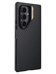 NILLKIN For Samsung Galaxy Z Fold7 Magnetic Case Carbon Fiber Texture TPU-PC Shockproof Phone Cover Gold Samsung Galaxy Z Fold7 by The Case Factory