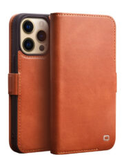 QIALINO For iPhone 14 Pro Case Drop-Proof Business Style Genuine Leather Wallet Magnetic Closure Phone Cover Brown iPhone 14 Pro by The Case Factory