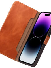 QIALINO For iPhone 14 Pro Case Drop-Proof Business Style Genuine Leather Wallet Magnetic Closure Phone Cover by The Case Factory