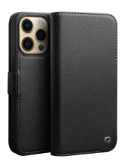 QIALINO For iPhone 14 Pro Case Drop-Proof Business Style Genuine Leather Wallet Magnetic Closure Phone Cover Black iPhone 14 Pro by The Case Factory