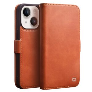 QIALINO For iPhone 14 Plus Case Drop-Proof Business Style Genuine Leather Wallet Magnetic Closure Phone Cover Brown iPhone 14 Plus by The Case Factory