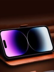 QIALINO For iPhone 14 Case Business Style Genuine Leather Magnetic Closure Flip Phone Cover by The Case Factory