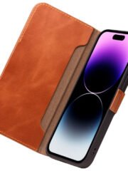 QIALINO For iPhone 14 Case Business Style Genuine Leather Magnetic Closure Flip Phone Cover by The Case Factory