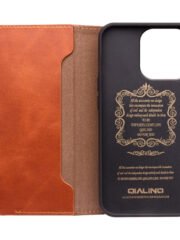 QIALINO For iPhone 14 Case Business Style Genuine Leather Magnetic Closure Flip Phone Cover by The Case Factory