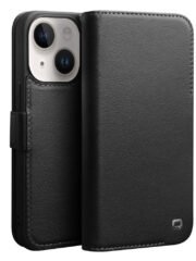 QIALINO For iPhone 14 Case Business Style Genuine Leather Magnetic Closure Flip Phone Cover Black iPhone 14 by The Case Factory
