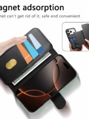 CASENEO For iPhone 17 Pro Magnetic Case RFID Blocking Wallet Detachable Leather Phone Cover with Wristband by The Case Factory