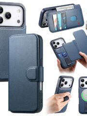 CASENEO For iPhone 17 Pro Magnetic Case RFID Blocking Wallet Detachable Leather Phone Cover with Wristband Blue iPhone 17 Pro by The Case Factory