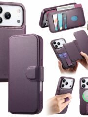 CASENEO For iPhone 17 Pro Max Magnetic Case RFID Blocking Wallet Detachable Leather Phone Cover with Wristband Purple iPhone 17 Pro Max by The Case Factory