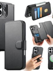 CASENEO For iPhone 17 Magnetic Case RFID Blocking Wallet Detachable Leather Phone Cover with Wristband by The Case Factory