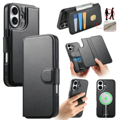 CASENEO For iPhone 17 Magnetic Case RFID Blocking Wallet Detachable Leather Phone Cover with Wristband by The Case Factory