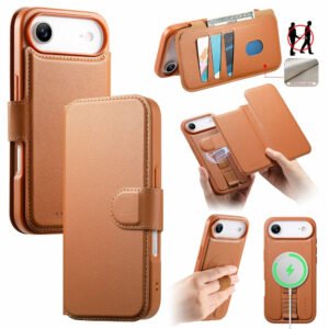 CASENEO For iPhone Air Magnetic Case RFID Blocking Wallet Detachable Leather Phone Cover with Wristband Brown iPhone Air by The Case Factory