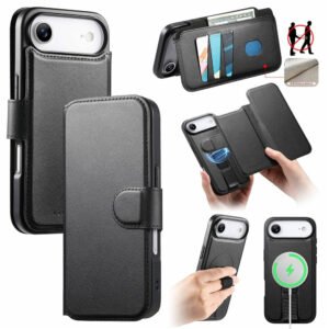CASENEO For iPhone Air Magnetic Case RFID Blocking Wallet Detachable Leather Phone Cover with Wristband by The Case Factory
