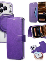 CASENEO For iPhone 17 Pro Max Case Compatible with MagSafe Detachable Leather Phone Cover with Lens Film Light Purple iPhone 17 Pro Max by The Case Factory