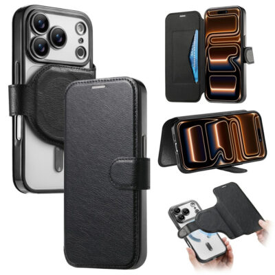 CASENEO For iPhone 17 Pro Max Case Compatible with MagSafe Detachable Leather Phone Cover with Lens Film Black iPhone 17 Pro Max by The Case Factory