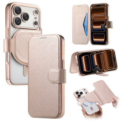 CASENEO For iPhone 17 Pro Case Compatible with MagSafe Detachable Leather Phone Cover with Lens Film Rose Gold iPhone 17 Pro by The Case Factory