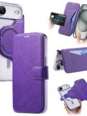 CASENEO For iPhone Air Case Compatible with MagSafe Detachable Leather Phone Cover with Lens Film Light Purple iPhone Air by The Case Factory