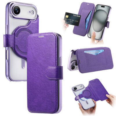 CASENEO For iPhone Air Case Compatible with MagSafe Detachable Leather Phone Cover with Lens Film Light Purple iPhone Air by The Case Factory
