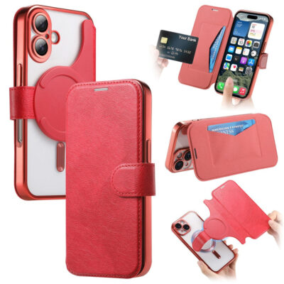 CASENEO For iPhone 17 Case Compatible with MagSafe Detachable Leather Phone Cover with Lens Film Red iPhone 17 by The Case Factory