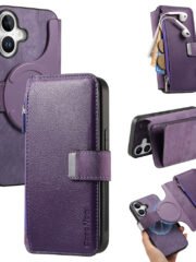 CASENEO For iPhone 17 Case Magnetic Detachable Zipper Wallet Leather Flip Phone Cover Purple iPhone 17 by The Case Factory