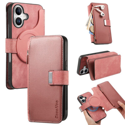 CASENEO For iPhone 17 Case Magnetic Detachable Zipper Wallet Leather Flip Phone Cover by The Case Factory