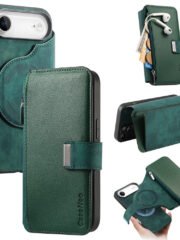 CASENEO For iPhone Air Case Magnetic Detachable Zipper Wallet Leather Flip Phone Cover Green iPhone Air by The Case Factory