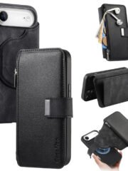 CASENEO For iPhone Air Case Magnetic Detachable Zipper Wallet Leather Flip Phone Cover Black iPhone Air by The Case Factory
