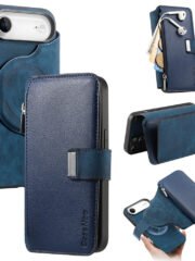 CASENEO For iPhone Air Case Magnetic Detachable Zipper Wallet Leather Flip Phone Cover Blue iPhone Air by The Case Factory