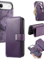 CASENEO For iPhone Air Case Magnetic Detachable Zipper Wallet Leather Flip Phone Cover Purple iPhone Air by The Case Factory