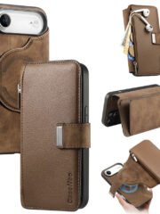 CASENEO For iPhone Air Case Magnetic Detachable Zipper Wallet Leather Flip Phone Cover Brown iPhone Air by The Case Factory