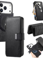CASENEO For iPhone 17 Pro Case Magnetic Detachable Zipper Wallet Leather Flip Phone Cover Black iPhone 17 Pro by The Case Factory