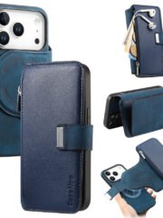 CASENEO For iPhone 17 Pro Case Magnetic Detachable Zipper Wallet Leather Flip Phone Cover Blue iPhone 17 Pro by The Case Factory